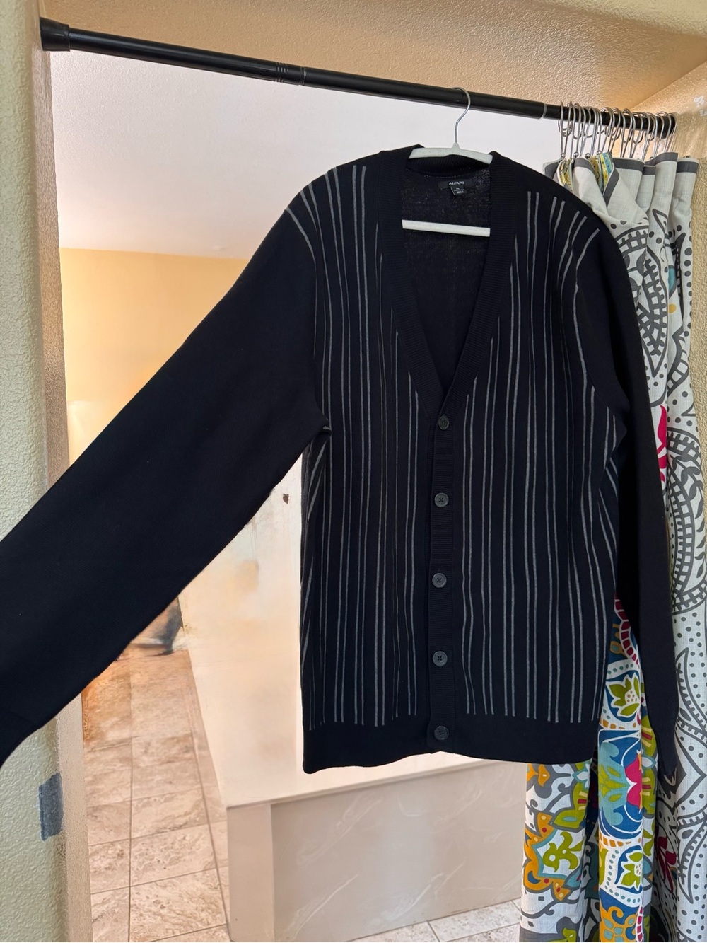 Alfani Black Pinstripe V-Neck Cardigan